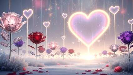 Enchanting Valentine's Day Celebration with Illuminated Hearts and Romantic Roses