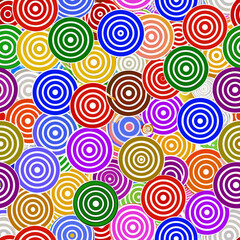 Colorful concentric circles create a vibrant and playful repeating pattern