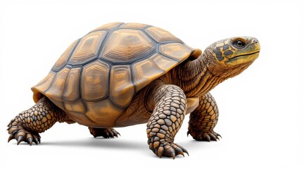 Obraz premium Detailed view of a desert tortoise with textured shell and scales on white background