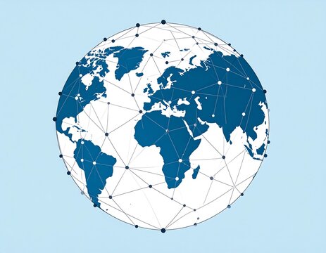 A globe of the world highlighted with a network of interconnected points, on a blue background - Powered by Adobe