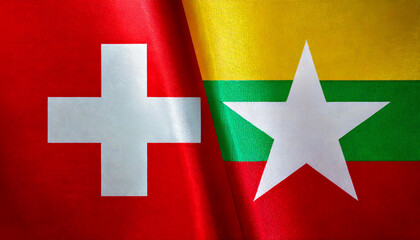 スイスの国旗とミャンマーの国旗(Switzerland flag & Myanmar flag.)
