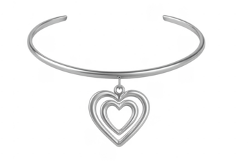 Silver choker with heart pendant on transparent background