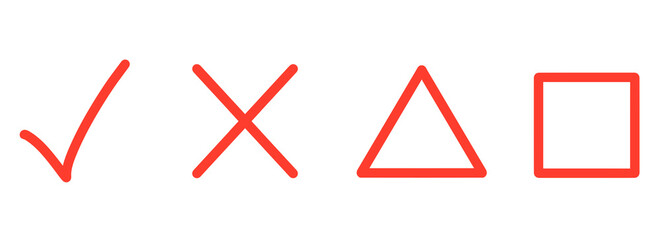 シンプルな赤色のチェック・ばつ・三角・四角マーク