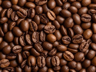 Naklejka premium Rich, aromatic coffee beans create a textured background for morning energy.