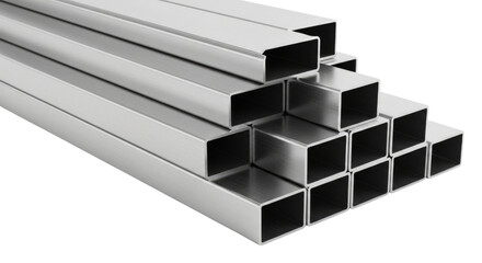Stack of aluminum square tubes transparent background cutout png