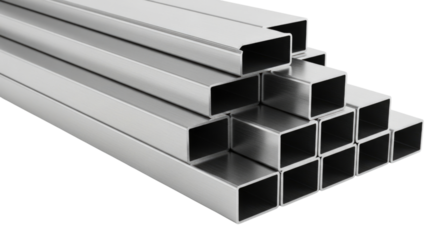 Stack of aluminum square tubes transparent background cutout png