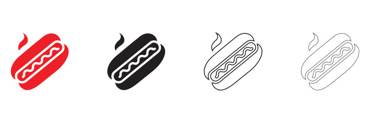 hot dog icon vector, hot dog fast food symbol icon vector, silhouette and line art