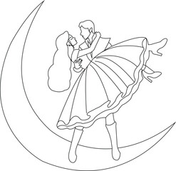 Romantic Couple Dip Dance Pose Line Art Illustration