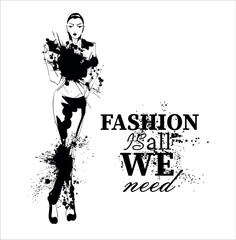 Beautiful young girl in stylish clothes. Fashion woman look. Sale concept. Hand-drawn fashion illustration.