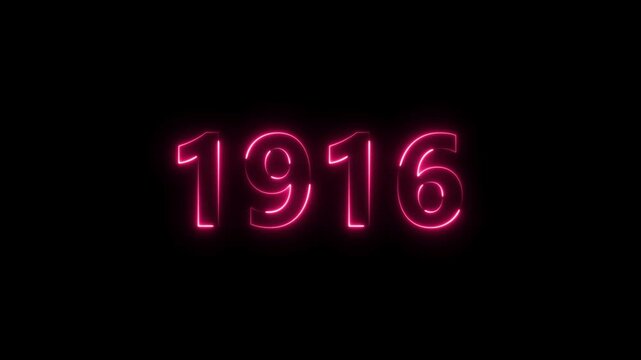 1916 Sal neon bright number magenta red color animation. Clock icon 1916-year beautiful neon text concept on black background.
