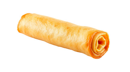 Golden brown spring roll with a textured surface isolated on a white background