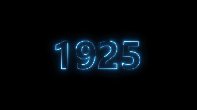  1925 Sal neon bright number royal blue color animation. Clock icon 1925-year beautiful neon text concept on black background.