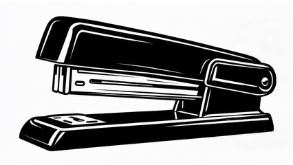Black Stapler Illustration - Office Supply Tool for Paper Fastening.