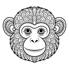 Monkey face mandala illustration vector coloring page