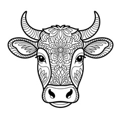 Cow face mandala coloring page design