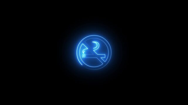 No smoking icon HUD. Futuristic Sci Fi Glowing fire neon light on black background. Cigarette smoking prohibited sign .&ldquo;NO SMOKING&rdquo; Smoking attention sign logotype animation graphic animated 4k
