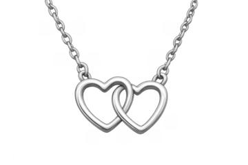 Silver necklace with two interlocking hearts pendant symbol of love