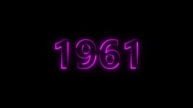 1961 Sal neon bright number magenta color animation. Clock icon 1961-year beautiful neon text concept on black background.
