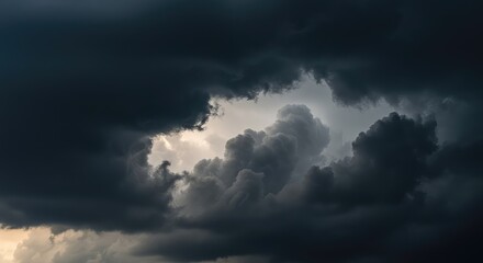 Obraz premium Dark, dramatic clouds gather before a severe thunderstorm. The ominous sky suggests heavy rain and powerful weather approaching quickly ,clouds ,outdoor ,cloudscape