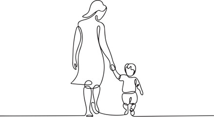 Continuous line drawing of the mother walked with her son. one line Icon drawing