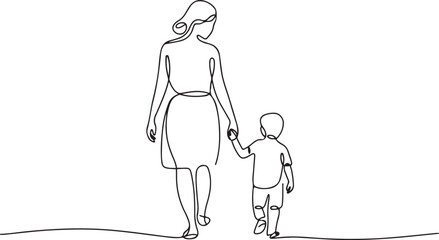 Continuous line drawing of the mother walked with her son. one line Icon drawing