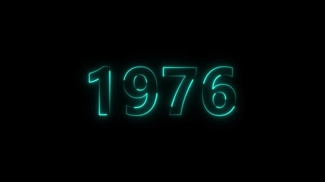 1976 Sal neon bright number cyan color animation. Clock icon 1976-year beautiful neon text concept on black background.
