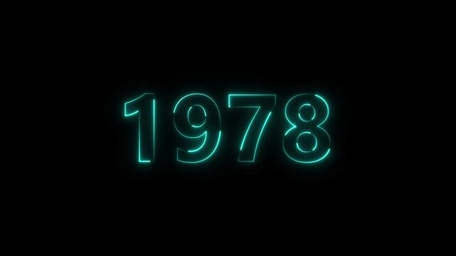 1978 Sal neon bright number cyan color animation. Clock icon 1978-year beautiful neon text concept on black background.
