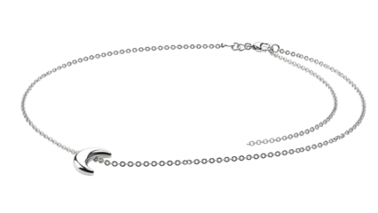 Elegant silver bracelet featuring a crescent-shaped charm and delicate chain against black
