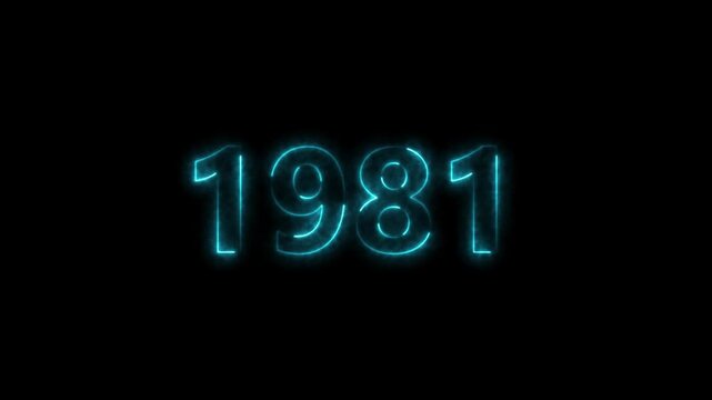 1981 Sal neon bright number cyan color animation. Clock icon 1981-year beautiful neon text concept on black background.
