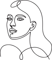 Woman head vector lineart illustration. One Line style drawing. Woman Line Art Minimalist Logo. one line Icon drawing