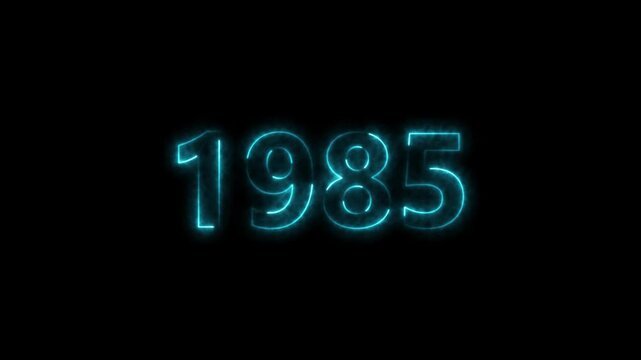 1985 Sal neon bright number cyan color animation. Clock icon 1985-year beautiful neon text concept on black background.
