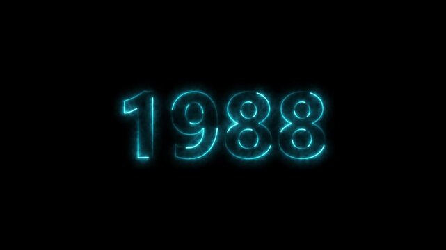 1988 Sal neon bright number cyan color animation. Clock icon 1988-year beautiful neon text concept on black background.
