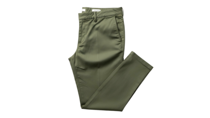 Top-down view of olive-green men's pants on a stark black background
