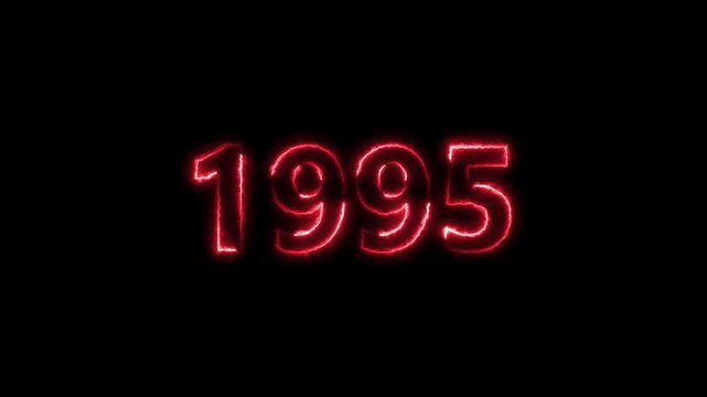 1995 Sal neon bright number red color animation. Clock icon 1995-year beautiful neon text concept on black background.
