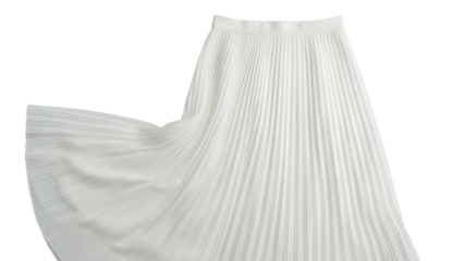 Flowing, floor-length white pleated skirt, gently curved against a transparent background