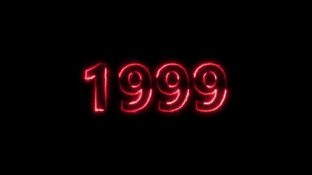 1999 Sal neon bright number red color animation. Clock icon 1999-year beautiful neon text concept on black background.
