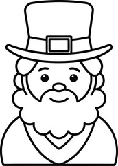 Leprechaun line art with hat and beard smiling patrick