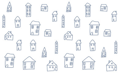 Simple Hand-Drawn Houses Seamless Pattern
