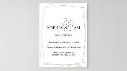 Elegant bridal shower invitation in a minimalist style with copper accents on a white background