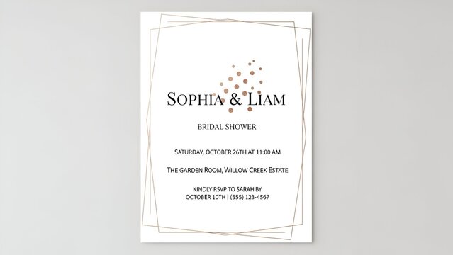 Elegant bridal shower invitation in a minimalist style with copper accents on a white background