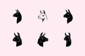 Obraz premium Minimalist black and white alpaca heads arranged in a repeating pattern on a pink background