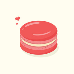 Cute colourful macaron and little hearts, sweet French dessert vector illustration.