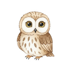 Obraz premium Watercolor Cute cartoon owl with big yellow eyes isolated on a transparent background
