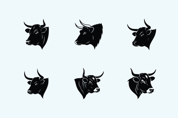 Abstract black and white illustrations of bull heads arranged in a grid pattern
