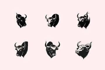 Seamless pattern of black buffalo silhouettes on a pale pink background