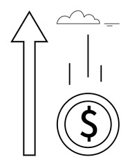 Financial growth concept. upward arrow with dollar sign reflecting financial progress. Financial growth imagery for business success, economic development, fintech, investments, savings