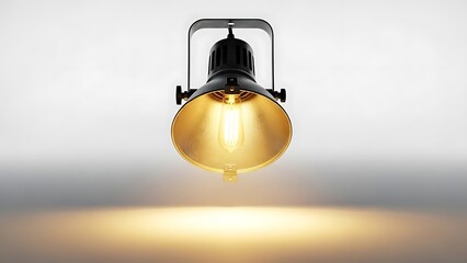 Vintage stage spotlight hanging from the ceiling illuminating a soft glow below