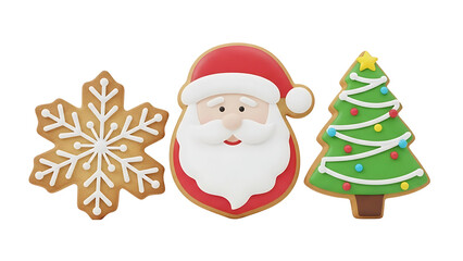 Christmas Cookies Assortment Festive Santa Snowflake and Tree on Black Background