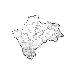 Map of India with state and district boundaries on black background illustration