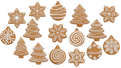 Christmas gingerbread cookies collection with decorative icing on a dark background